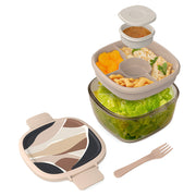 Bentgo Glass Prints All-in-One Salad Container - Inky Abstract - Neutrals